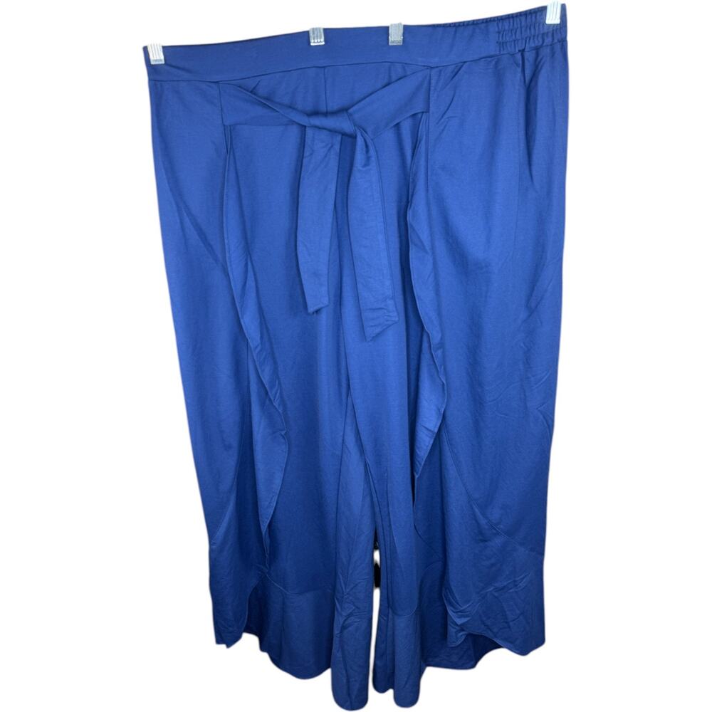TRUTH +‎ STYLE Wide Leg Pants 1X Navy Tie Front Rayon Blend Stretch NWOT